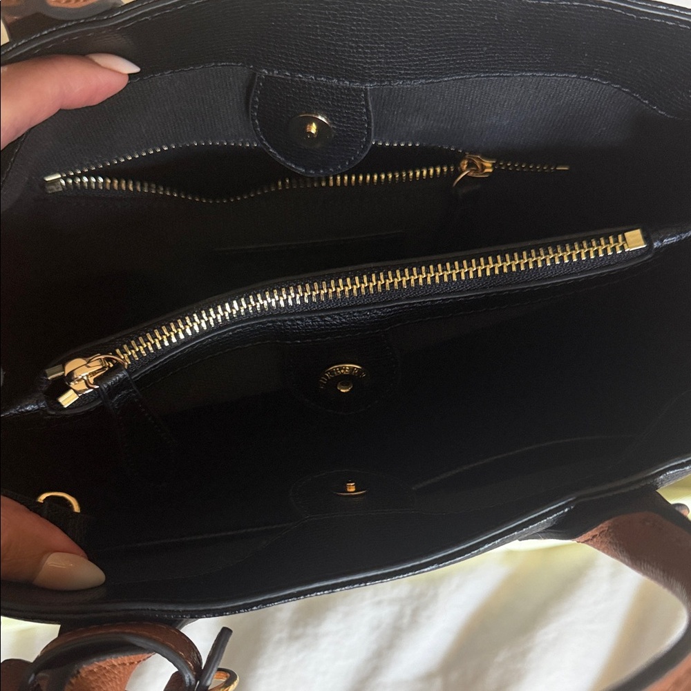 Burberry Black Leather Satchel with Brown Handles and Gold Hardware - Picture 5 of 11